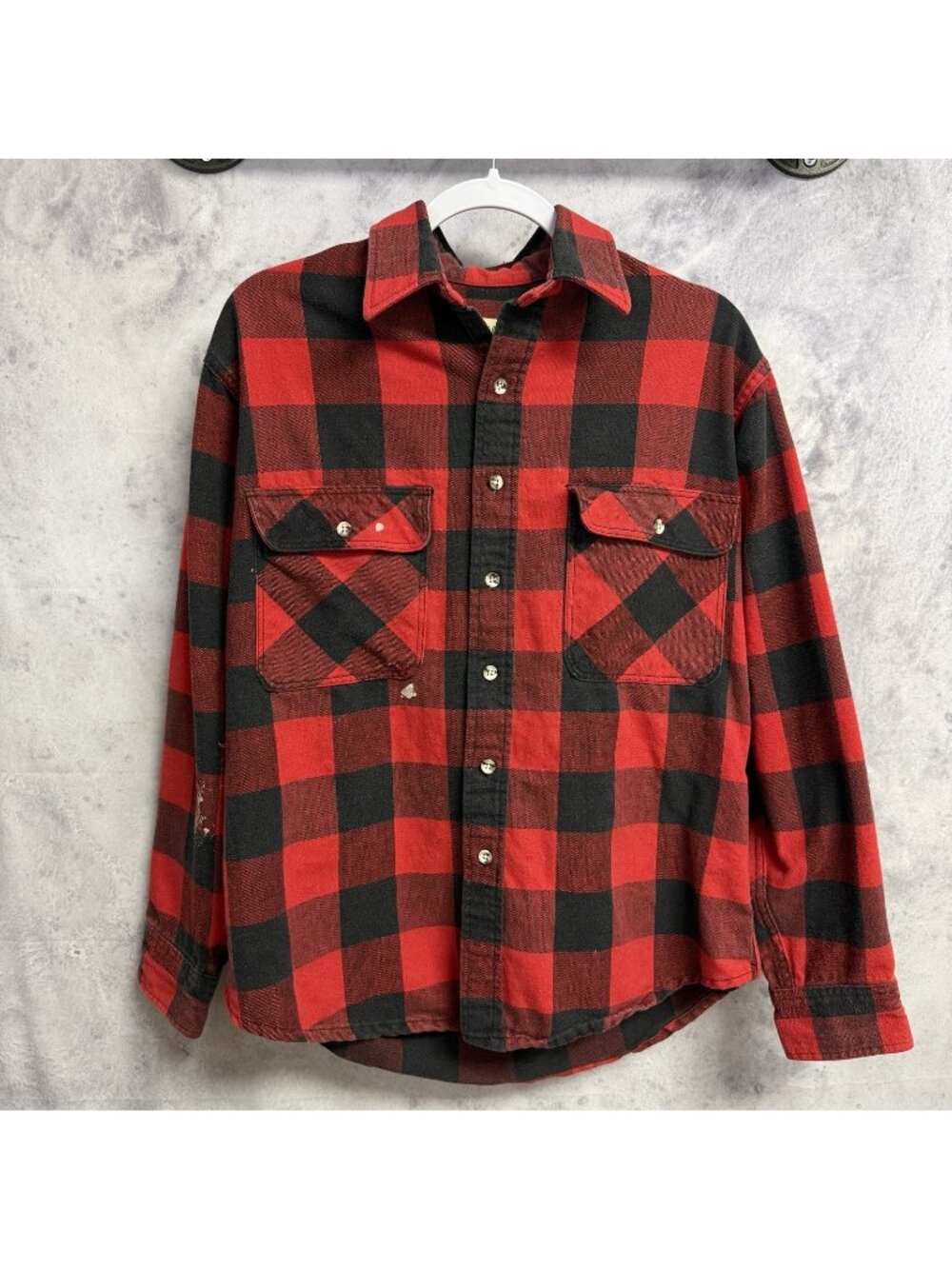 Vintage St Johns Bay Flannel Shirt Big Buffalo Plaid Button Up Long Sleeve 90s M